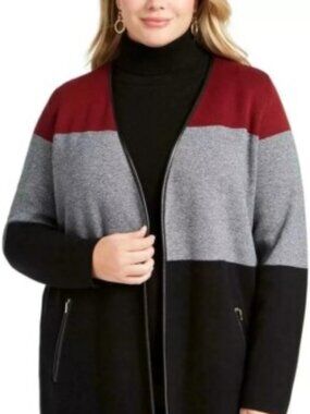 Charter Club Womens Plus Colorblock Faux Leather Trim Sweater Black 0X